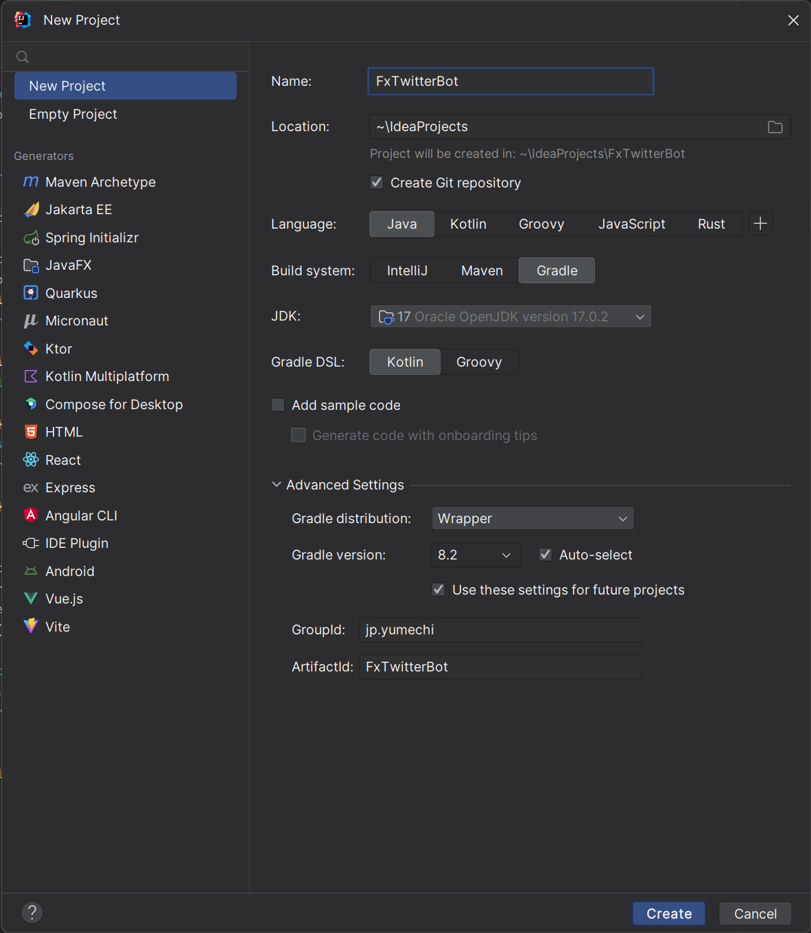 Creating a new project